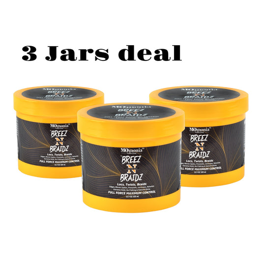 3 Jars deal of BREEZ N BRAIDZ yellow jars 17oz